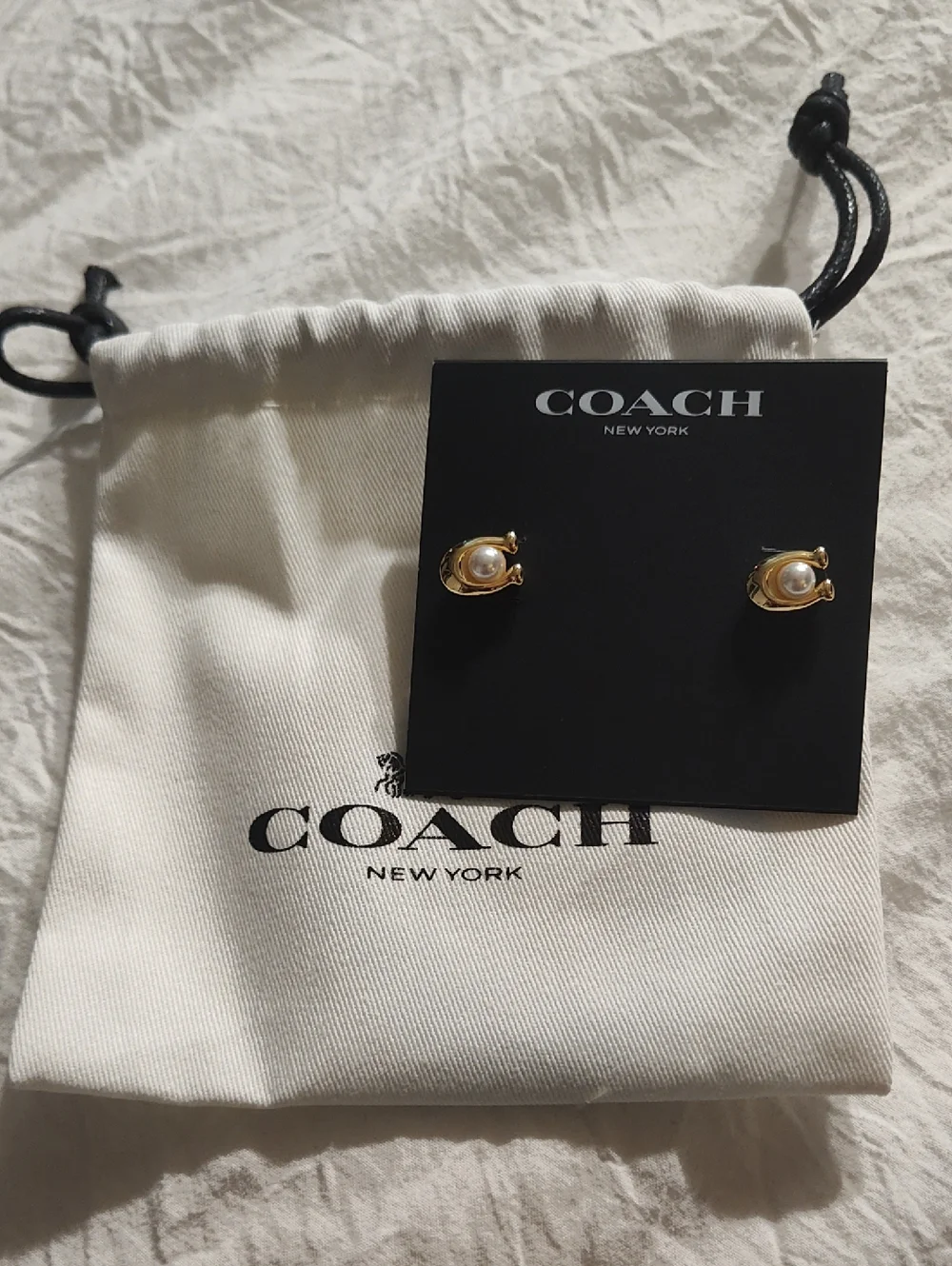 Coach Gold-Tone Pearl Center Stud Earrings - Picture 2 of 2
